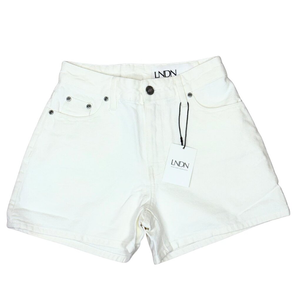 LNDN Women’s White High Rise Denim Shorts Size 23, 25 & 29